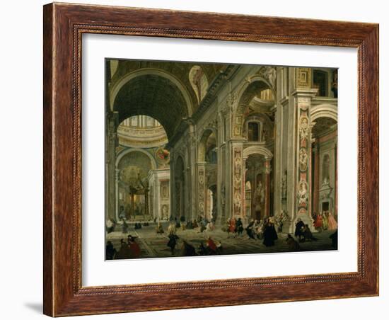 Interior of Basilica of St Peters, Rome-Giovanni Paolo Pannini-Framed Giclee Print