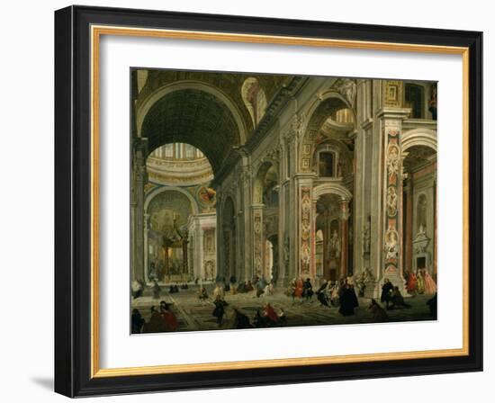 Interior of Basilica of St Peters, Rome-Giovanni Paolo Pannini-Framed Giclee Print