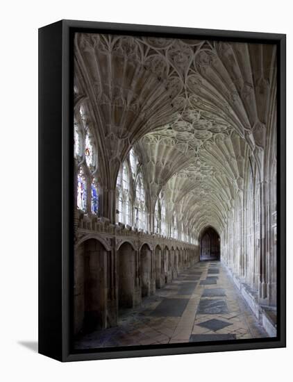 Interior of Cloisters with Fan Vaulting, Gloucester Cathedral, Gloucestershire, England, UK-Nick Servian-Framed Premier Image Canvas