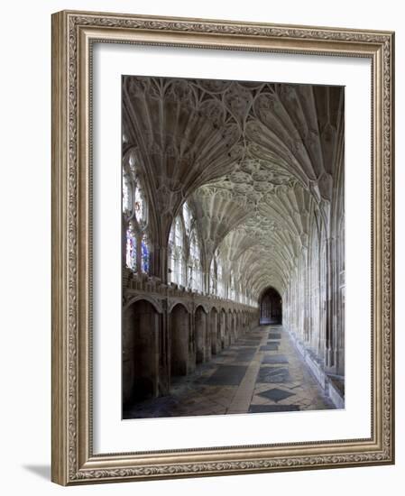 Interior of Cloisters with Fan Vaulting, Gloucester Cathedral, Gloucestershire, England, UK-Nick Servian-Framed Photographic Print