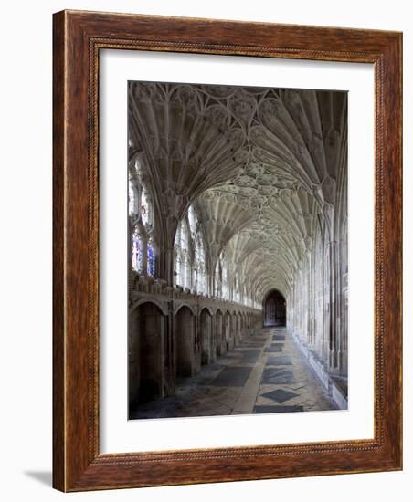 Interior of Cloisters with Fan Vaulting, Gloucester Cathedral, Gloucestershire, England, UK-Nick Servian-Framed Photographic Print