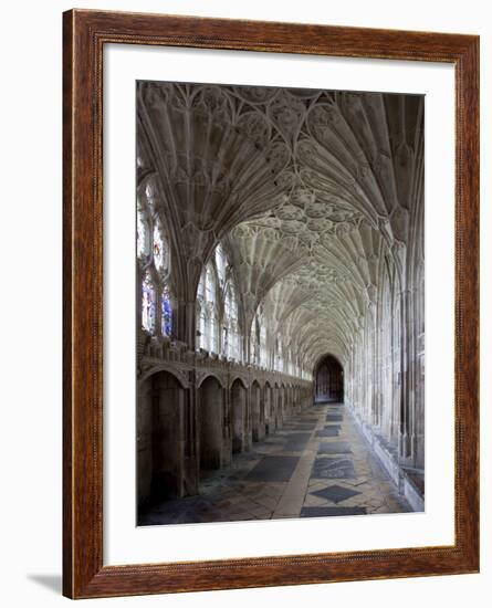 Interior of Cloisters with Fan Vaulting, Gloucester Cathedral, Gloucestershire, England, UK-Nick Servian-Framed Photographic Print