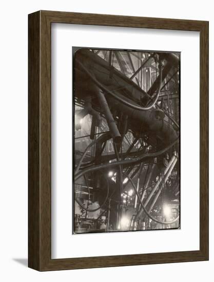 Interior of Corning Glass Plant Reveal a Maze of Pipes, Ducts and Platforms Surrounding Furnaces-Margaret Bourke-White-Framed Photographic Print