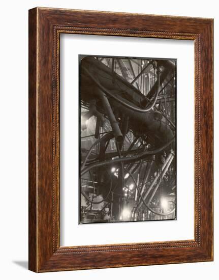 Interior of Corning Glass Plant Reveal a Maze of Pipes, Ducts and Platforms Surrounding Furnaces-Margaret Bourke-White-Framed Photographic Print