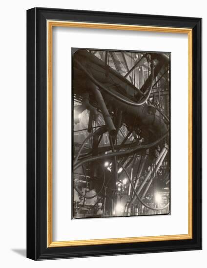 Interior of Corning Glass Plant Reveal a Maze of Pipes, Ducts and Platforms Surrounding Furnaces-Margaret Bourke-White-Framed Photographic Print