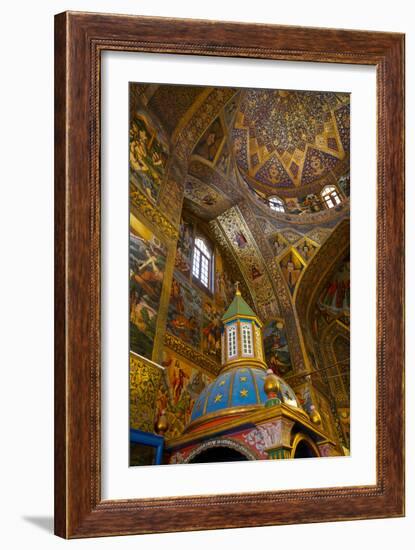 Interior of dome of Vank (Armenian) Cathedral with Archbishop's throne in foreground, Isfahan, Iran-James Strachan-Framed Photographic Print