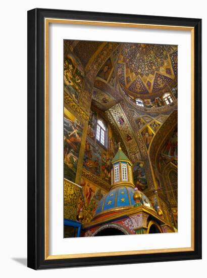Interior of dome of Vank (Armenian) Cathedral with Archbishop's throne in foreground, Isfahan, Iran-James Strachan-Framed Photographic Print