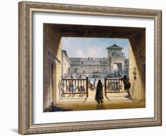 Interior of Fort Laramie with American Soldiers and Native Americans-Alfred Jacob Miller-Framed Giclee Print