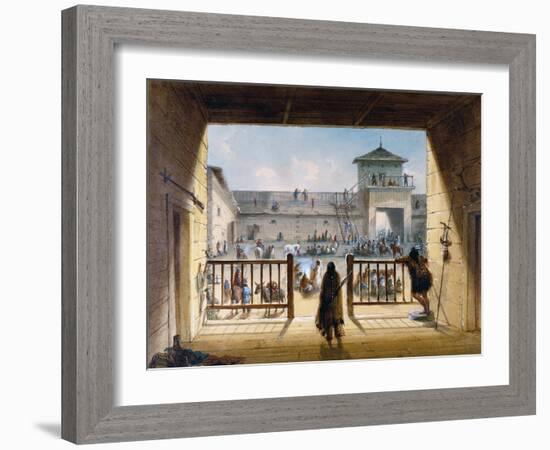 Interior of Fort Laramie with American Soldiers and Native Americans-Alfred Jacob Miller-Framed Giclee Print