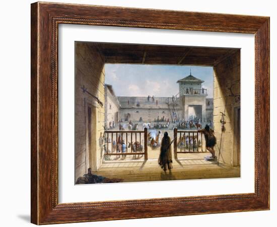 Interior of Fort Laramie with American Soldiers and Native Americans-Alfred Jacob Miller-Framed Giclee Print