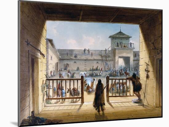 Interior of Fort Laramie with American Soldiers and Native Americans-Alfred Jacob Miller-Mounted Giclee Print