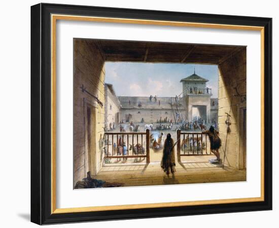 Interior of Fort Laramie with American Soldiers and Native Americans-Alfred Jacob Miller-Framed Giclee Print