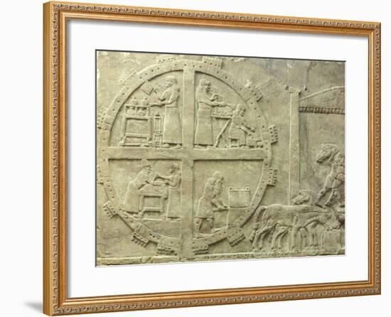 Interior of Fortified Enclosure, Detail from Relief from Nimrud, Iraq, 9th Century BC-null-Framed Giclee Print