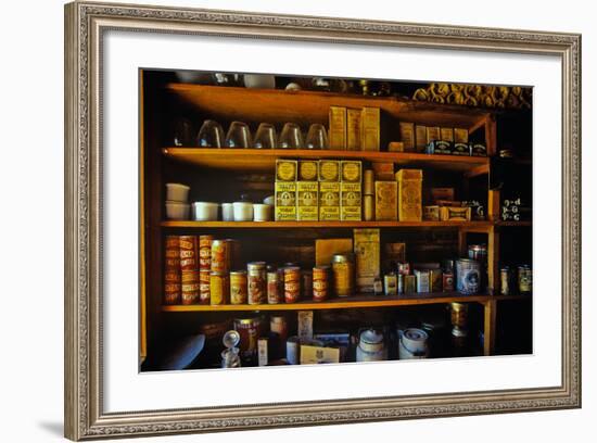 Interior of General Store with goods on shelves in Ghost Town near Virginia City, MT-null-Framed Photographic Print