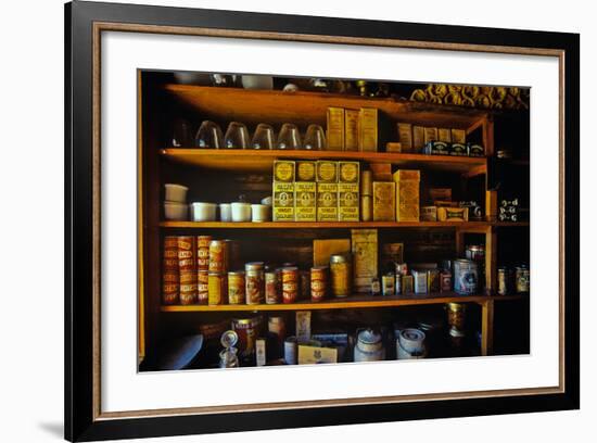 Interior of General Store with goods on shelves in Ghost Town near Virginia City, MT-null-Framed Photographic Print