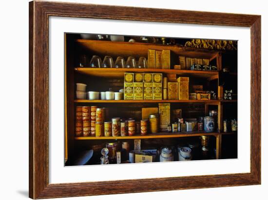 Interior of General Store with goods on shelves in Ghost Town near Virginia City, MT-null-Framed Photographic Print