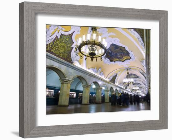 Interior of Komsomolskaya Metro Station, Moscow, Russia, Europe-Lawrence Graham-Framed Photographic Print