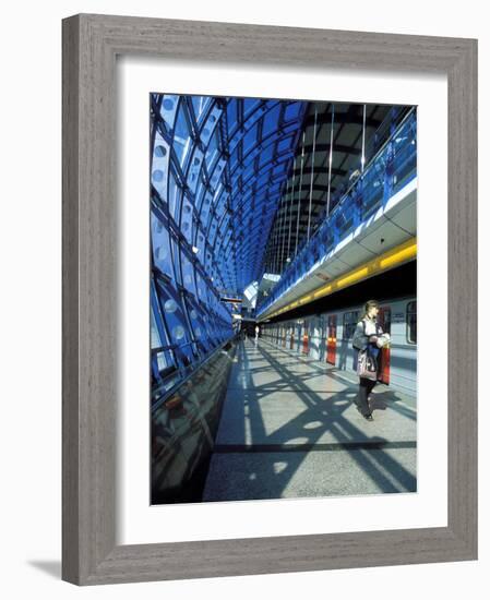 Interior of Modern Cermy Most Metro Station, Prague, Czech Republic-Richard Nebesky-Framed Photographic Print