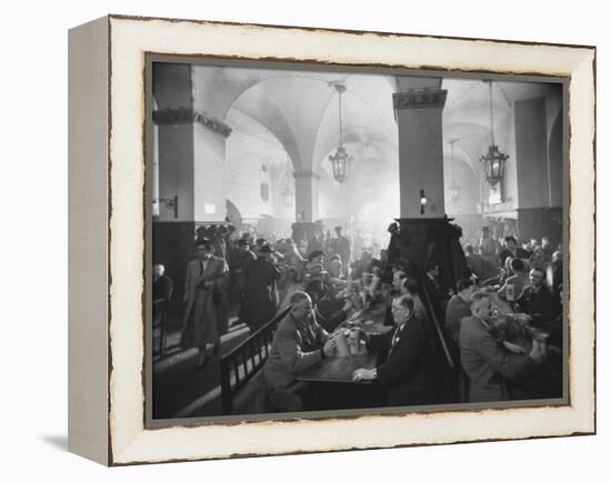 Interior of Munich Beer Hall, People Sitting at Long Tables, Toasting-Ralph Crane-Framed Premier Image Canvas