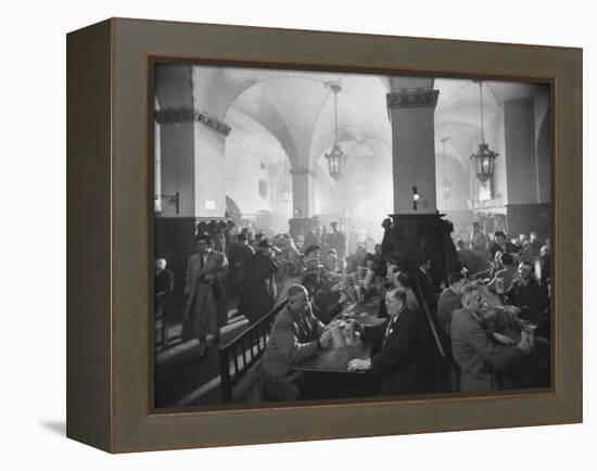 Interior of Munich Beer Hall, People Sitting at Long Tables, Toasting-Ralph Crane-Framed Premier Image Canvas