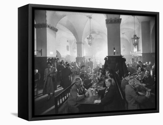 Interior of Munich Beer Hall, People Sitting at Long Tables, Toasting-Ralph Crane-Framed Premier Image Canvas