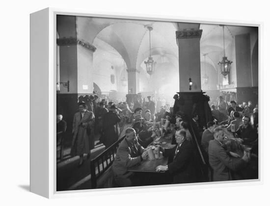 Interior of Munich Beer Hall, People Sitting at Long Tables, Toasting-Ralph Crane-Framed Premier Image Canvas