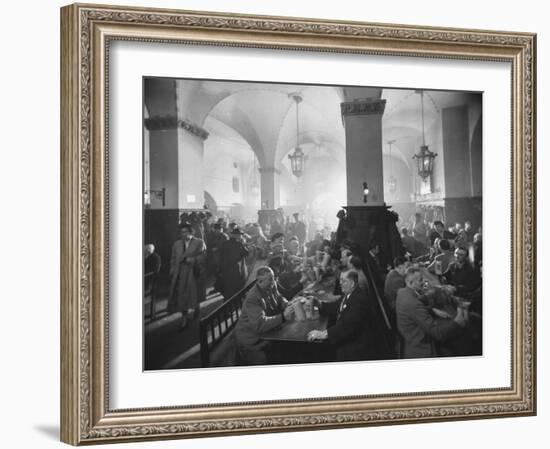 Interior of Munich Beer Hall, People Sitting at Long Tables, Toasting-Ralph Crane-Framed Photographic Print