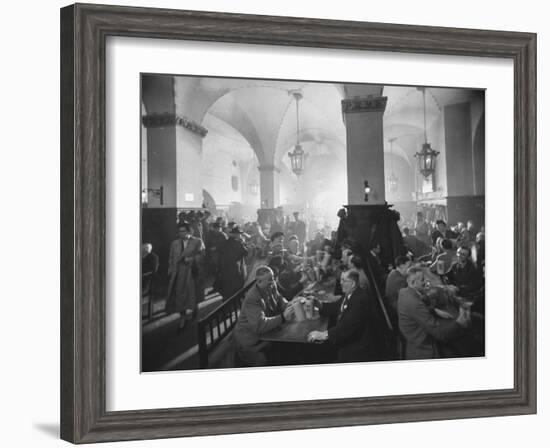 Interior of Munich Beer Hall, People Sitting at Long Tables, Toasting-Ralph Crane-Framed Photographic Print