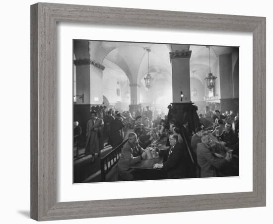 Interior of Munich Beer Hall, People Sitting at Long Tables, Toasting-Ralph Crane-Framed Photographic Print