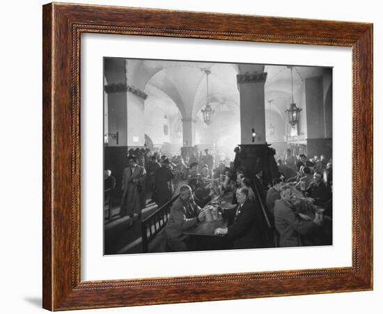 Interior of Munich Beer Hall, People Sitting at Long Tables, Toasting-Ralph Crane-Framed Photographic Print