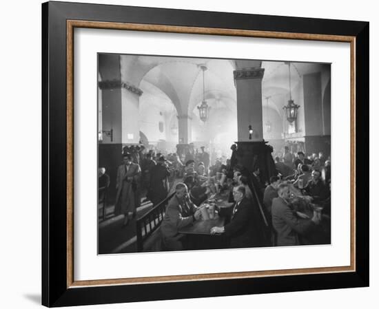 Interior of Munich Beer Hall, People Sitting at Long Tables, Toasting-Ralph Crane-Framed Photographic Print