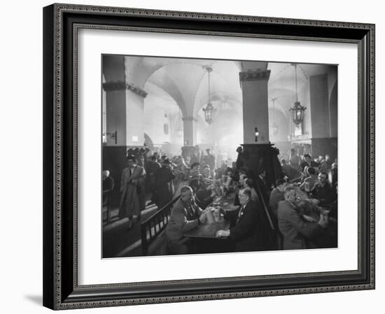 Interior of Munich Beer Hall, People Sitting at Long Tables, Toasting-Ralph Crane-Framed Photographic Print