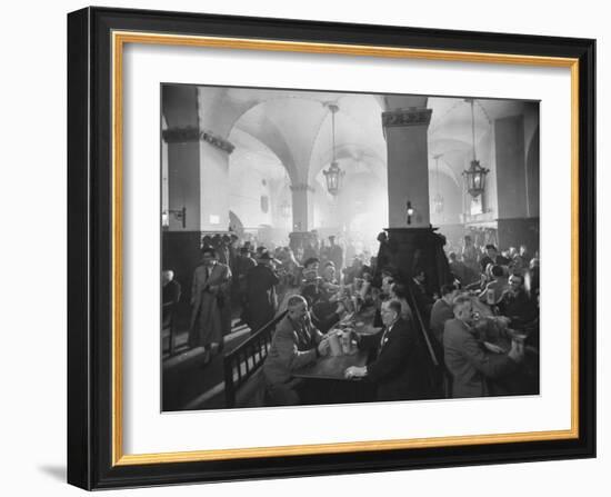 Interior of Munich Beer Hall, People Sitting at Long Tables, Toasting-Ralph Crane-Framed Photographic Print