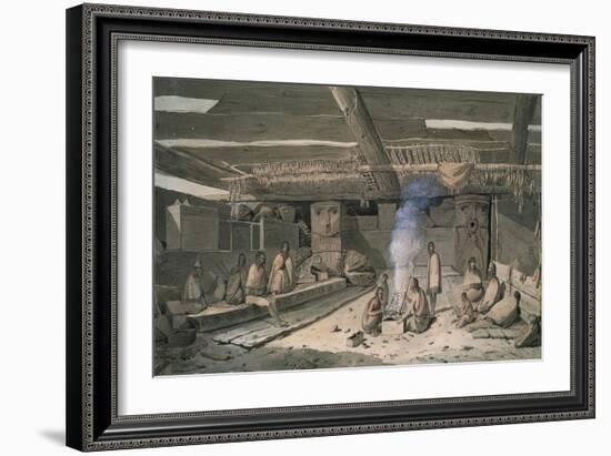 Interior of Nootka Native American House, 1778-John Wootton-Framed Giclee Print