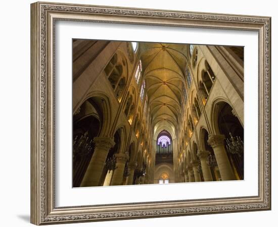 Interior of Notre Dame Cathedral with Pipe Organ in Background, Paris, France-Jim Zuckerman-Framed Photographic Print