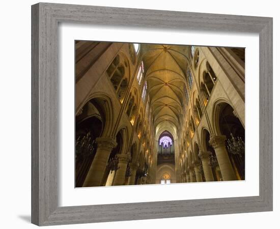 Interior of Notre Dame Cathedral with Pipe Organ in Background, Paris, France-Jim Zuckerman-Framed Photographic Print