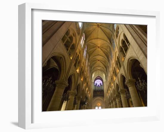 Interior of Notre Dame Cathedral with Pipe Organ in Background, Paris, France-Jim Zuckerman-Framed Photographic Print