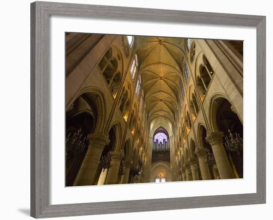 Interior of Notre Dame Cathedral with Pipe Organ in Background, Paris, France-Jim Zuckerman-Framed Photographic Print