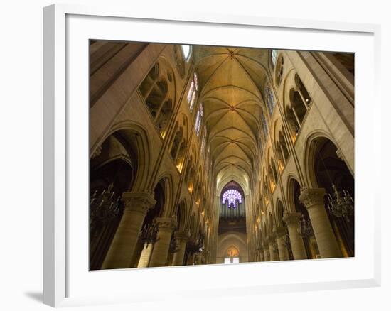 Interior of Notre Dame Cathedral with Pipe Organ in Background, Paris, France-Jim Zuckerman-Framed Photographic Print