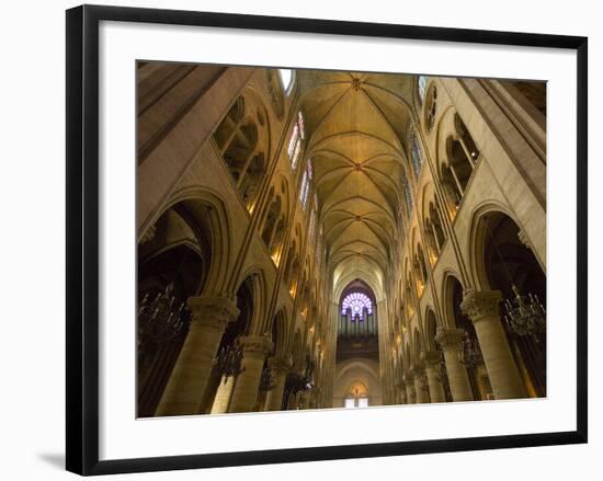 Interior of Notre Dame Cathedral with Pipe Organ in Background, Paris, France-Jim Zuckerman-Framed Photographic Print