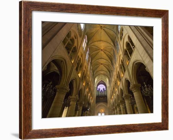 Interior of Notre Dame Cathedral with Pipe Organ in Background, Paris, France-Jim Zuckerman-Framed Photographic Print