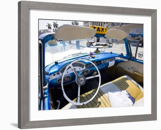 Interior of Old American Car Being Used As a Taxi, Havana, Cuba-null-Framed Photographic Print