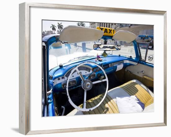 Interior of Old American Car Being Used As a Taxi, Havana, Cuba-null-Framed Photographic Print