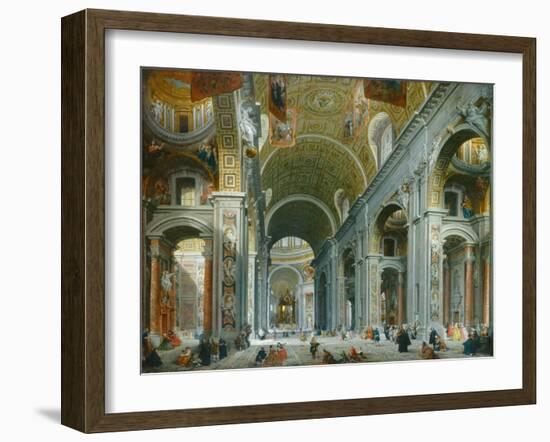 Interior of Paint Peter's, Rome, by Giovanni Paolo Panini, 1754, Italian painting,-Giovanni Paolo Panini-Framed Art Print