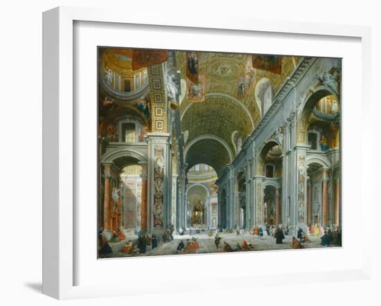 Interior of Paint Peter's, Rome, by Giovanni Paolo Panini, 1754, Italian painting,-Giovanni Paolo Panini-Framed Art Print