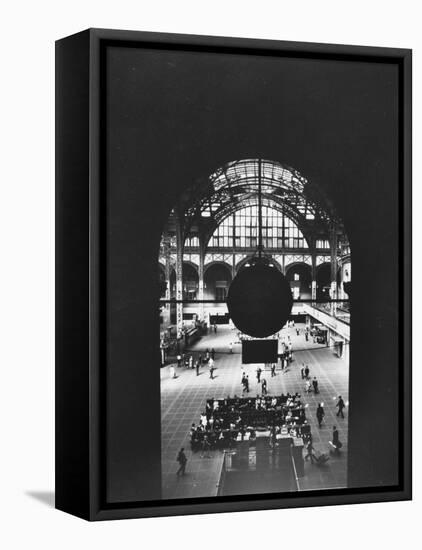 Interior of Penn Station Through Archway and Behind Suspended Clock, with Ceiling Ironwork-Walker Evans-Framed Premier Image Canvas