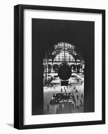 Interior of Penn Station Through Archway and Behind Suspended Clock, with Ceiling Ironwork-Walker Evans-Framed Photographic Print