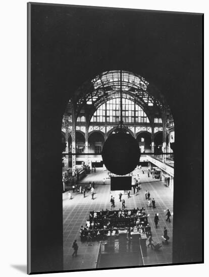 Interior of Penn Station Through Archway and Behind Suspended Clock, with Ceiling Ironwork-Walker Evans-Mounted Photographic Print