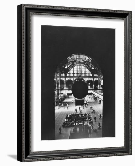 Interior of Penn Station Through Archway and Behind Suspended Clock, with Ceiling Ironwork-Walker Evans-Framed Photographic Print