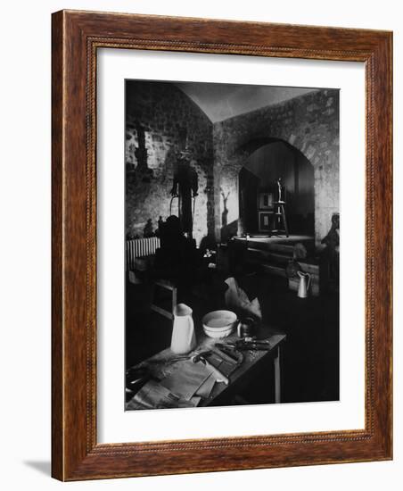 Interior of Picasso's Workshop at Notre-Dame-De-Vie-Gjon Mili-Framed Photographic Print